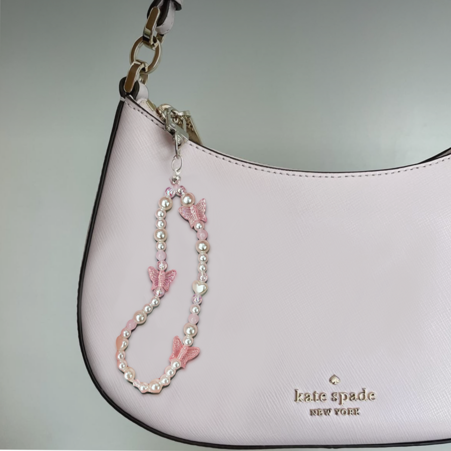 Pink Butterfly Pearl Phone Charm / Accessory