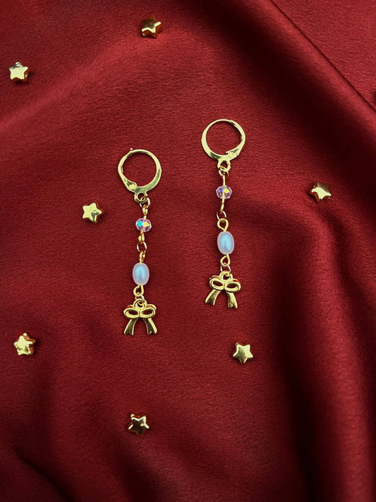 Dangly Gold Bow Earrings