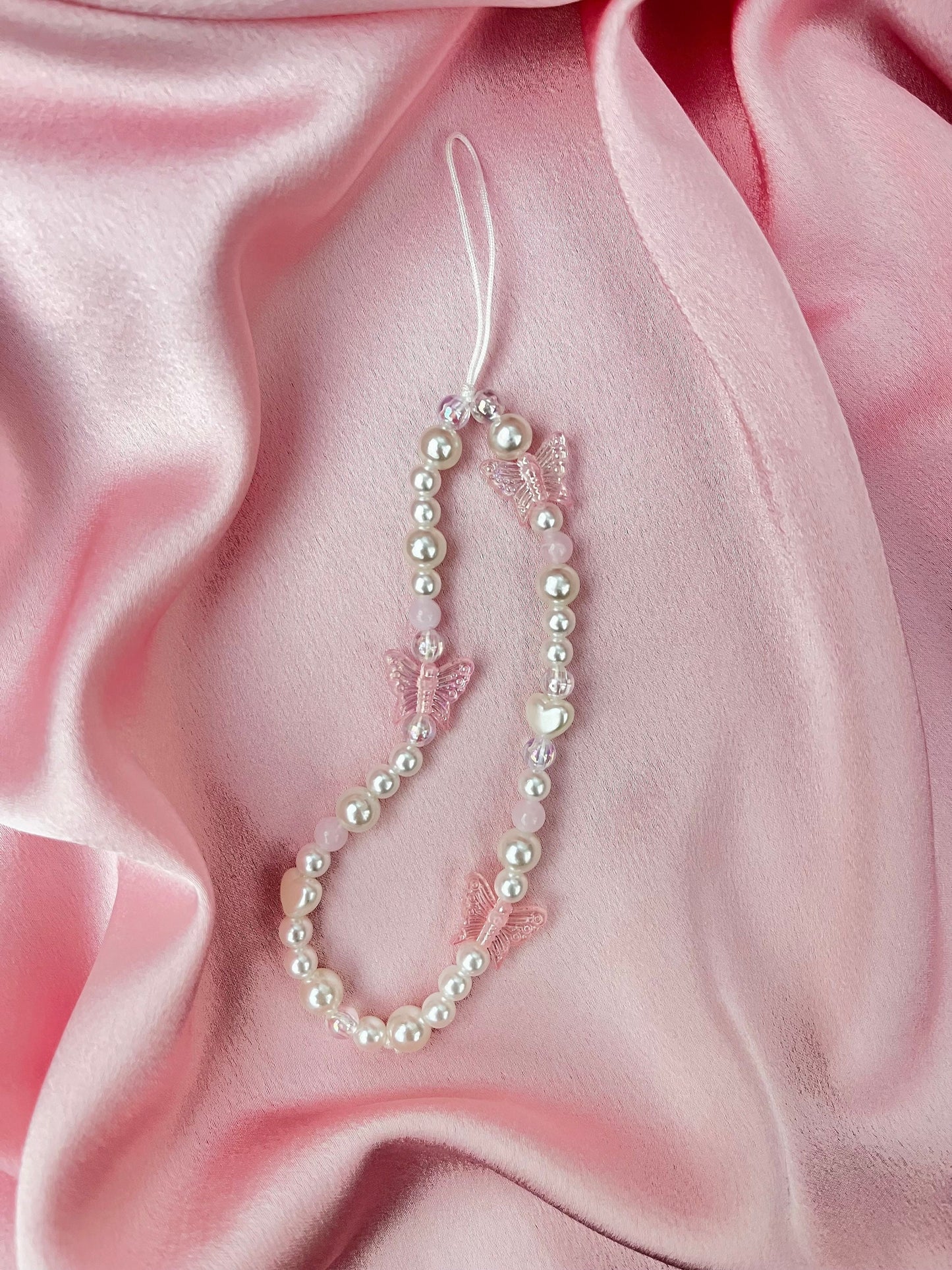 Pink Butterfly Pearl Phone Charm / Accessory